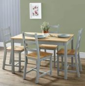 (R10I) 1x Mortimer Pine Dining Set With 4 Chairs RRP £200. Solid Wood Chairs with Cool Grey Paint