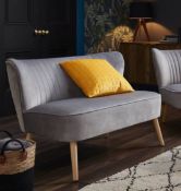 (R7L) 1x Cocktail Sofa Grey RRP £120. Solid Wood Legs. Velvet Fabric. (H71 x W110 x D68cm)