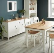 (R10F) 1x Laura Sideboard RRP £250. Pine Wood And MDF Cabinet Body White With Oak Top And Handles,