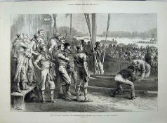 Wood-Grain Antique Double Page Print The 1879 University Boat Race