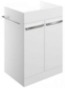 New (U60) Morina Floor Standing 2 Door Vanity Unit 600mm White Gloss. RRP £449.99. Durable 16m...