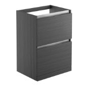 New (Q57) Carino 600mm 2 Drawer Floor Standing Vanity Unit. Graphite Wood. Fully Handle Less ...
