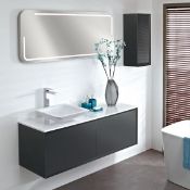 Enzo 1194 x 457 x 450mm designer wall hung vanity unit in graphite finish with sparkling white soli