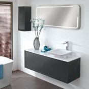 Enzo 794 x 457 x 450mm designer wall hung vanity unit in graphite finish with sparkling white solid