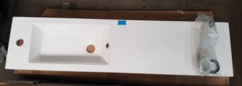 1000 x 250mm reversable, solid resin slimline cloakroom basin with integrated worktop and waste kit