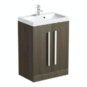 VP Wye Walnut 600 free standing, twin door wash stand vanity unit. RRP £395. ARWAFL600. Basin Not I