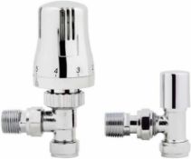 Chrome Thermostatic Control Angled Designer Radiator Valves Pair 15mm _