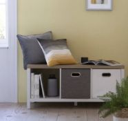 (R8B) 1x Living Elements Clever Cube 3x1 Cube Storage With Legs. Oak / White Matt Finish. (W1109x G