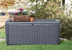 (R16) 1x Keter Sumatra Rattan Effect Outdoor Plastic Garden Storage Box 511L RRP £110. (Packaging O