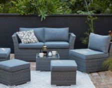 (R16) 1x Bambrick Sofa Rattan Set. RRP £700 When Complete (1x Stool Missing). With 8x Cushions. 2