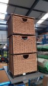 (R4K) 1x 3 Drawer Wicker Storage Unit With Black Metal Frame (H82x W38x D32cm)