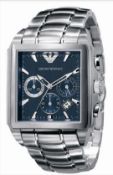Emporio Armani AR0660 Men's Square Dial Silver Stainless Steel Bracelet Chronograph Watch