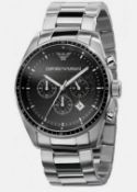 Emporio Armani AR0585 Men's Classic Silver Bracelet Chronograph Watch
