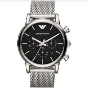 Mens Emporio Armani AR1811 Luigi Silver Mesh Band Quartz Chronograph Watch