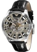 Emporio Armani AR4629 Men's Meccanico Black Leather Strap Watch