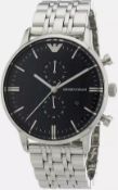 Emporio Armani AR0389 Men's Gianni Black Dial Silver Bracelet Chronograph Watch