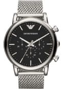 Emporio Armani AR1808 Men's Black dial Silver Mesh Band Quartz Chronograph Watch