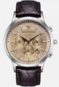 Emporio Armani AR2433 Men's Renato Brown Leather Strap Chronograph Watch