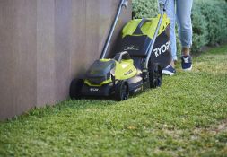 (R11G) 2x Ryobi Cordless Lawn Mowers. 1x 33cm 18V One + With Battery & Charger. 1x 37cm 18V Brushl