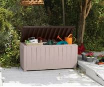 (R9J) 1x Keter Novel Plastic Outdoor Plastic Garden Storage Box RRP £70. 340 Litre, Beige & Brown.