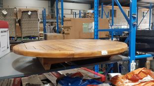 R5K) 1x Wooden Table Foldable (H75cm Dia 90cm). Some Damage To Unit – See Photos (150821 156)