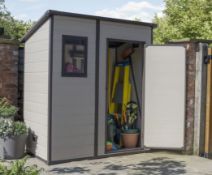 (R4M) 1x Keter Manor Pent Shed 6x4ft Beige / Brown RRP £350. Assembled External Dimensions:183.5 x