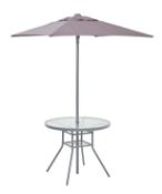 (R6E) 1x Andorra Round Table & Parasol. Unit Appears Clean, Unused In Original Packaging (Plastic P