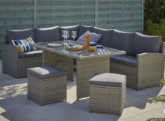 1x Matara 7 Seater Corner Garden Sofa Set RRP £700. Hand Woven Rattan Effect. Toughened Glass Top.