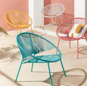 (R7D) 3x Acapulco Garden Chair RRP £35 each. 2x Blue, 1x Orange. (H75 x W82 x D72.5cm)