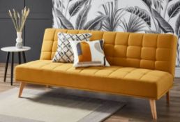 1x Clik Clak Kelly Sofa Bed Ochre RRP £200. Pine Wood Frame With Birch Wood Legs. Sofa : (H)80 x