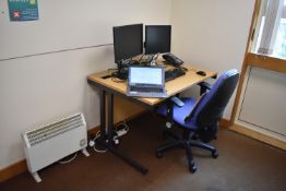 W1200x800 Desk Qty 1, 1000dia table Qty 1, Task chair Qty 1, visitor chair Qty 1