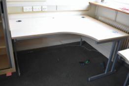 W1600 Corner Desk LH, W1600 Corner Desk RH, H2000W1000 Tambour Door Unit x3, Pinboard. Clock