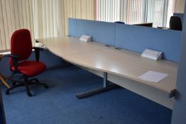 W1600x800 Hardwired Desk LH x2 & RH x2, W1600 Desk Screen Qty 2, Task Chair Qty 3. Coat Stand Qty 1
