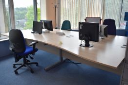 Hardwired Desk LH Qty 2 & RH Qty 2, Monitors Qty 4, Coat Stand Qty 1, Task Chairs Qty 3