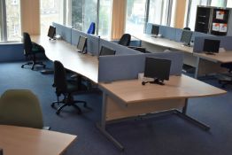 Hardwired Desk LH x3 & RH x4, W1600 Desk Screen Qty 4, Task Chair Qty 5, Monitors Qty 7