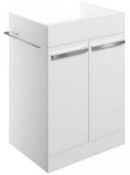 New (U60) Morina Floor Standing 2 Door Vanity Unit 600mm White Gloss. RRP £449.99.Durable 16m...