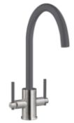 New (F52) Prima+ Bpr706 Swan Neck Dual Lever Mixer Tap - Gun Metal. Contemporary Gun Metal Sing...