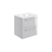 New (F57) 500mm Wall Mounted 2 Drawer Vanity Unit & Basin. RRP £399.99. Modern Double Drawer V...
