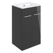 New (F95) Anthracite Gloss 500mm Floor Standing Unit. Bathroom Unit In Anthracite Gloss With So...