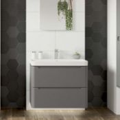 New (F10) Lambra 600mm 2 Drawer Wall Hung Vanity Unit - Matt Grey. RRP £546.50. Comes Complete...