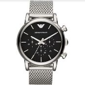 Mens Emporio Armani AR1811 Luigi Silver Mesh Band Quartz Chronograph Watch
