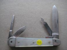 French Mother of Pearl Hafted Multi-Bladed Penknife