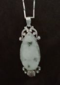 Antique Period Chinese Carved Jade Pendant On Silver Chain.