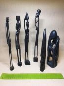 African figurines, wood and soapstone (six items).