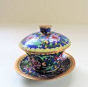 Vintage Cloisonne Miniature Lidded Pot and Saucer