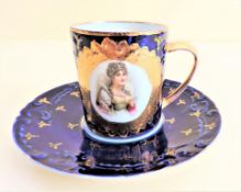 Antique French Porcelain Cup and Saucer Empress Josephine Bonaparte