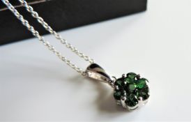 Sterling Silver Green Tourmaline Flower Cluster Necklace