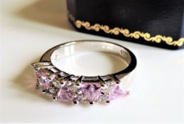 Sterling Silver Pink & White Topaz Gemstone Ring