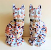 Pair of Large Imari Hand Painted Porcelain Cats 36cm Tall