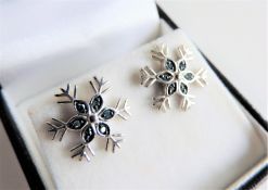 Sterling Silver Blue Diamond Snowflake Earrings New with Gift Box